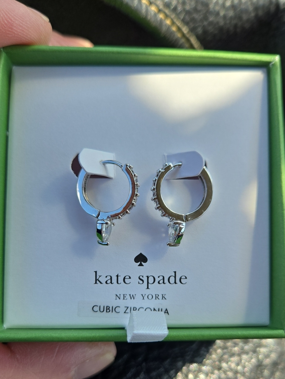 kate spade Silver Hoop Earrings with Cubic Zirconia Accents NIB